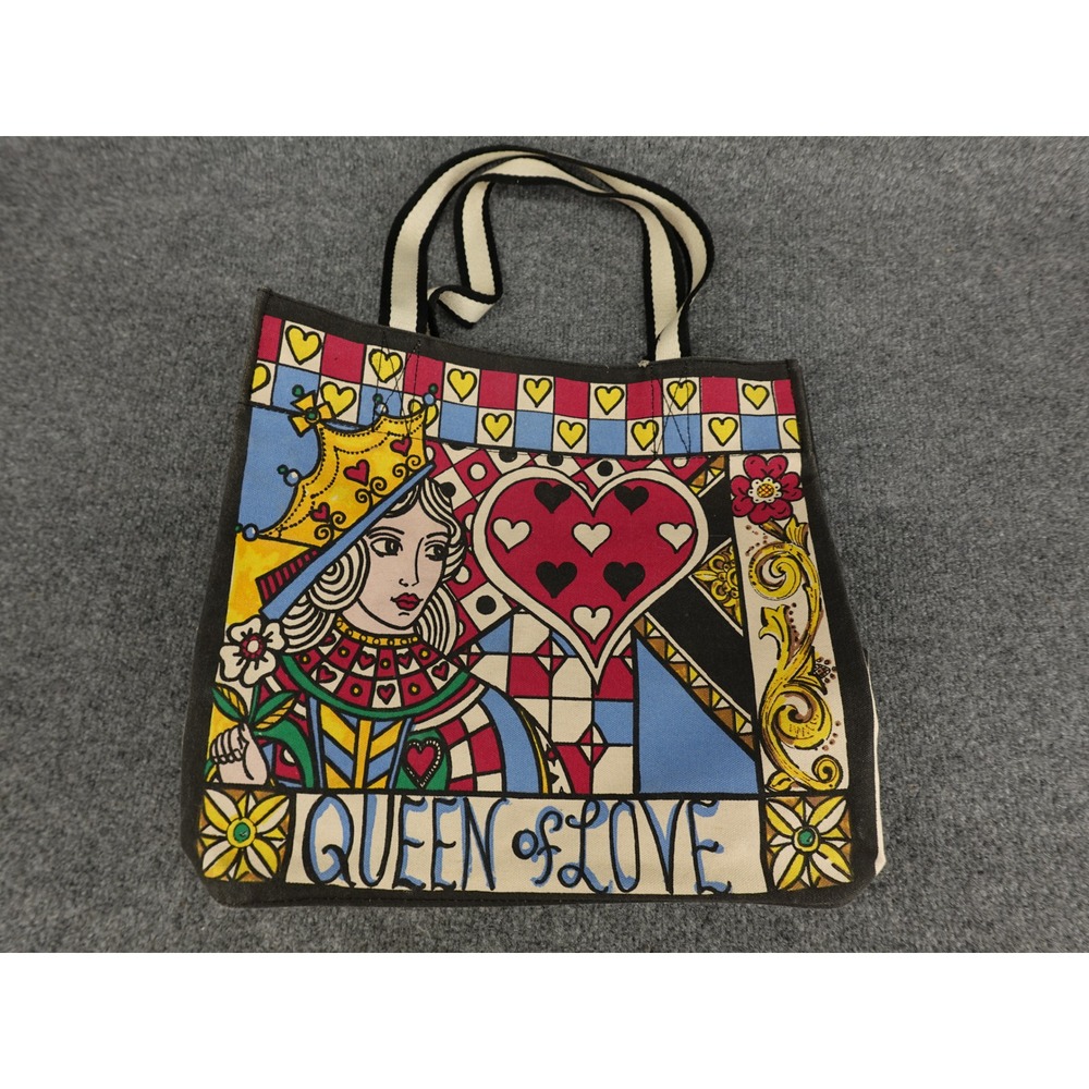 Brighton Queen of Love Canvas Tote Bag Womens Large Multicolor Pop Art Heart